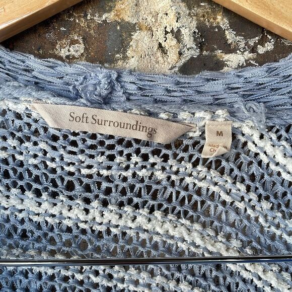 Soft Surroundings Blue and White Stripe Open Front Cardigan Medium - Picture 4 of 6